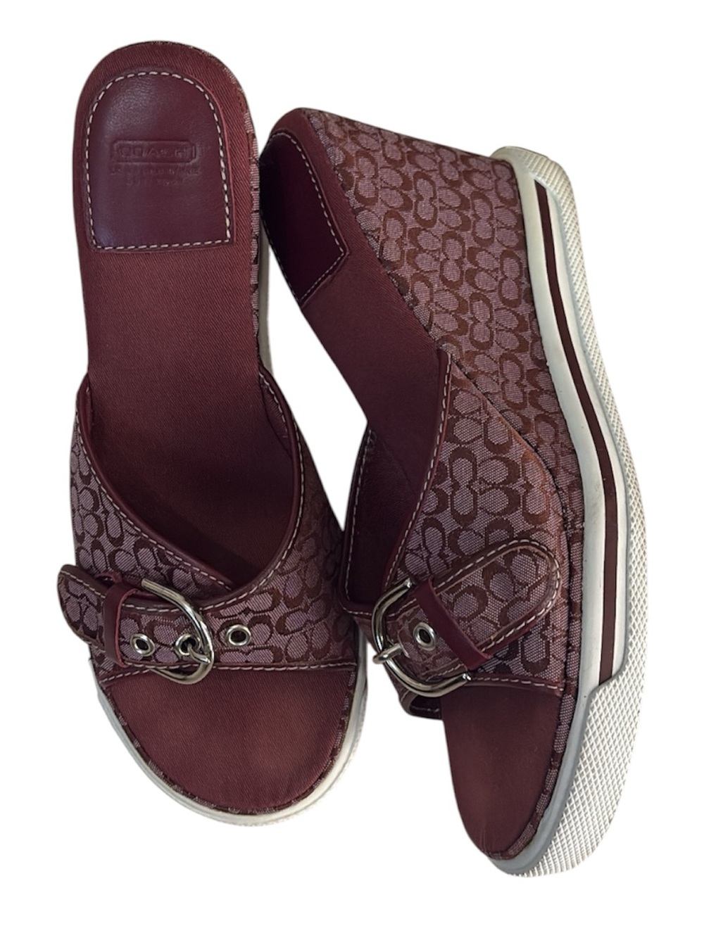 Vintage Y2K Coach Adele Signature Monogram Wedge Sandals